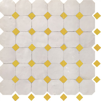Mosaic House Moroccan tile Kora MDV 1-18 White Yellow  zellige, mosaic, zellij, field, pattern, glaze, simple, classic, octagonal 